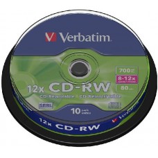 Диск CD-RW Verbatim 700Mb 10x Cake Box DataLife+ (10шт) (43480)