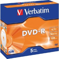 Диск DVD-R Verbatim 4.7Gb 16x Jewel Case (5шт) (43519)