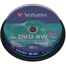 Диск DVD-RW Verbatim 4.7Gb 4x Cake Box (10шт) (43552)