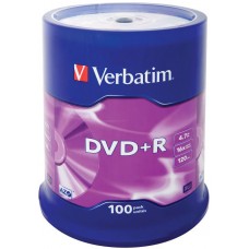 Диск DVD+R Verbatim 4.7Gb 16x Cake Box (100шт) (43551)