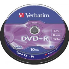 Диск DVD+R Verbatim 4.7Gb 16x Cake Box (10шт) (43498)