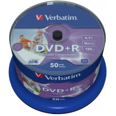 Диск DVD+R Verbatim 4.7Gb 16x Cake Box InkJet Printable (50шт) (43651/43512)