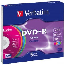 Диск DVD+R Verbatim 4.7Gb 16x Color Slim (5шт) (43556)