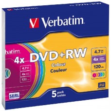 Диск DVD+RW Verbatim 4.7Gb 4x Slim Case Color (5шт) (43297)