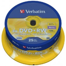 Диск DVD+RW Verbatim 4.7Gb 4x Cake Box (25шт) (43489)