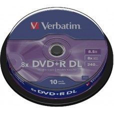 Диск DVD+R Verbatim 8.5Gb DL 8x Cake Box (10шт) (43666)