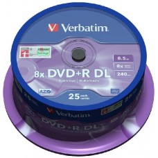 Диск DVD+R Verbatim 8.5Gb DL 8x Cake Box (25шт) (43757)