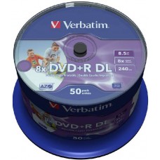 Диск DVD+R Verbatim 8.5Gb DL 8x Full Ink Printable (50шт) (43703)