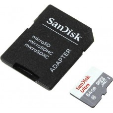 Карта памяти 64Gb MicroSD SanDisk Ultra Class 10 + adapter (SDSQUNB-064G-GN3MA)