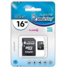 Карта памяти 16Gb MicroSD SmartBuy Class 4 + SD адаптер (SB16GBSDCL4-01)