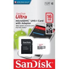 Карта памяти 16Gb MicroSD SanDisk Ultra Class 10 + адаптер (SDSQUNS-016G-GN3MA)