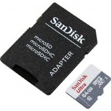 Карта памяти 64Gb MicroSD SanDisk Ultra Class 10 + адаптер (SDSQUNS-064G-GN3MA)