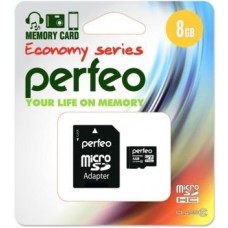 Карта памяти 8Gb MicroSD Perfeo Class 10 microSDHC + SD adapter (PF8GMCSH10AES)