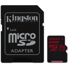 Карта памяти 64Gb MicroSD Kingston Canvas React Class 10 + адаптер (SDCR/64GB)