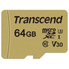 Карта памяти 64Gb MicroSD Transcend 500S Class 10 + адаптер (TS64GUSD500S)