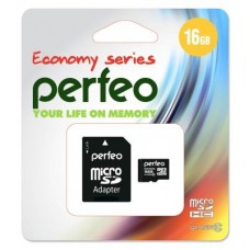 Карта памяти 16Gb MicroSD Perfeo Class 10 + SD adapter (PF16GMCSH10AES)