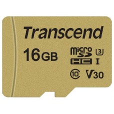 Карта памяти 16Gb MicroSD Transcend Class 10 + адаптер (TS16GUSD500S)