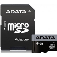 Карта памяти 64Gb MicroSD ADATA Class 10 UHS-I U3 + адаптер (AUSDX64GUI3V30SA1-RA1)