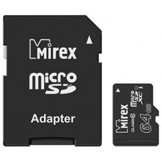 Карта памяти 64Gb MicroSD Mirex Class 10 + SD адаптер (13613-AD10SD64)