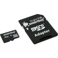 Карта памяти 4Gb MicroSD SmartBuy Class 4 + SD адаптер (SB4GBSDCL4-01)