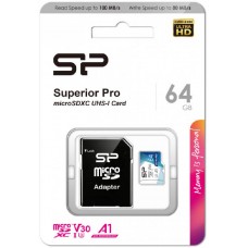 Карта памяти 64Gb MicroSD Silicon Power Superior Pro + SD адаптер (SP064GBSTXDU3V20AB)