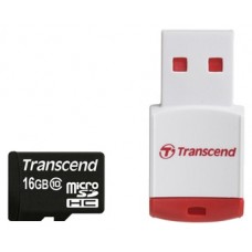 Карта памяти   16Gb MicroSD Transcend Class 10 + Card reader (TS16GUSDHC10-P3)