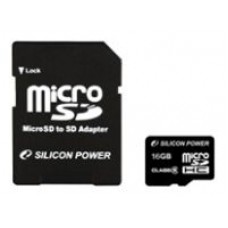 Карта памяти   16Gb MicroSD Silicon Power Class 4 + adapter (SP016GBSTH004V10-SP)